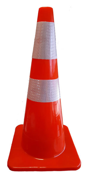 CONO NARANJA FLUO PVC FLEXIBLE 70 CM CON REFLECTIVO