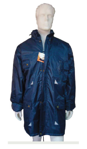 CAMPERA DE ABRIGO IMPERMEABLE TIPO PARKA AZUL MARINO CON REFLECTIVO IMPORTADA